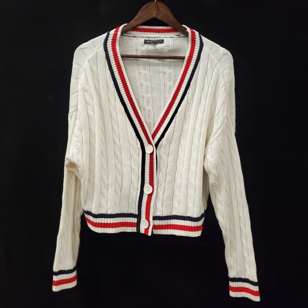 Kendall & Kylie Womens Cable Knit Tennis Sweater Size S Oversized Ivy League